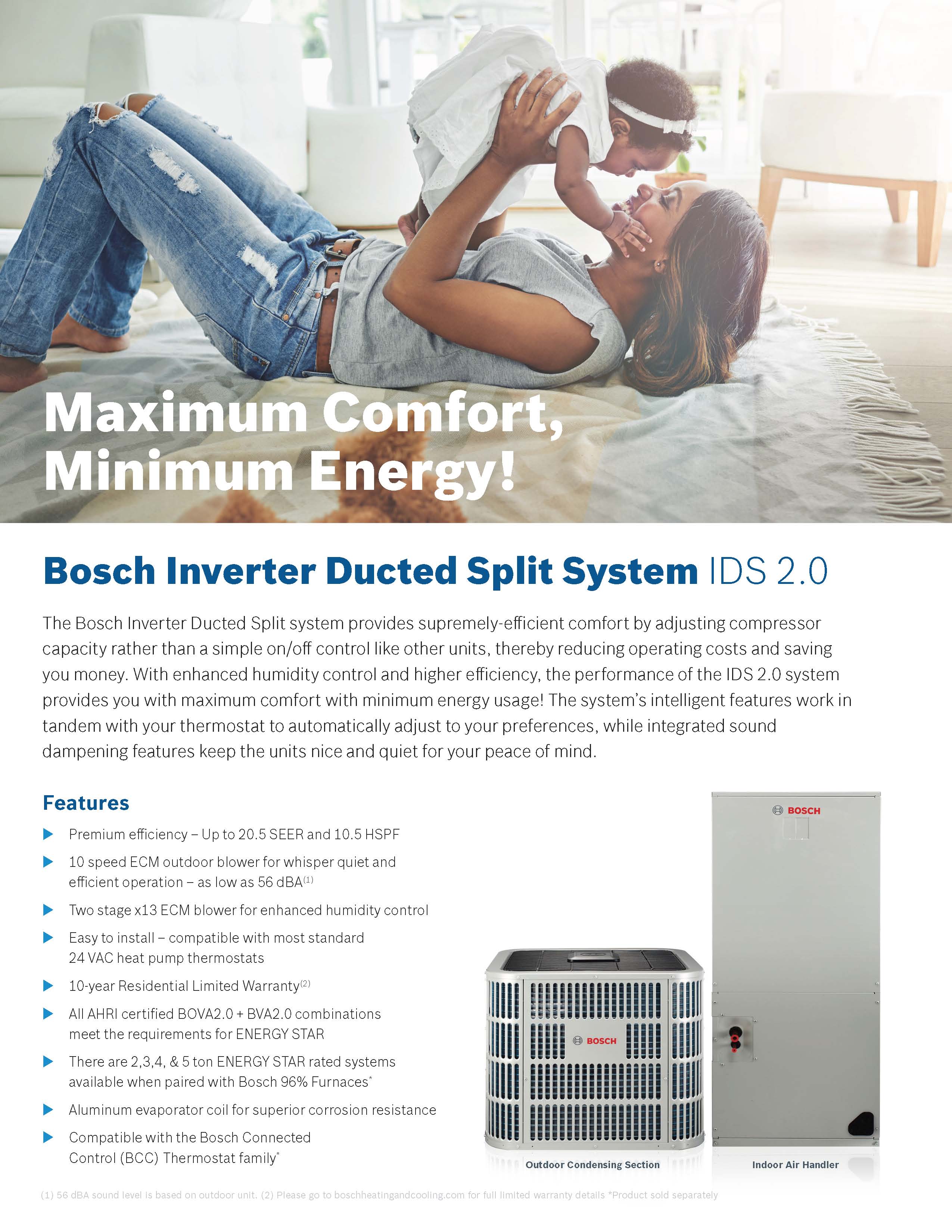 5 Ton Bosch 19 SEER, 18 SEER2 Heat Pump Inverter System 2.0 Series BOVA-60HDN1-M20G, BVA-60WN1-M20